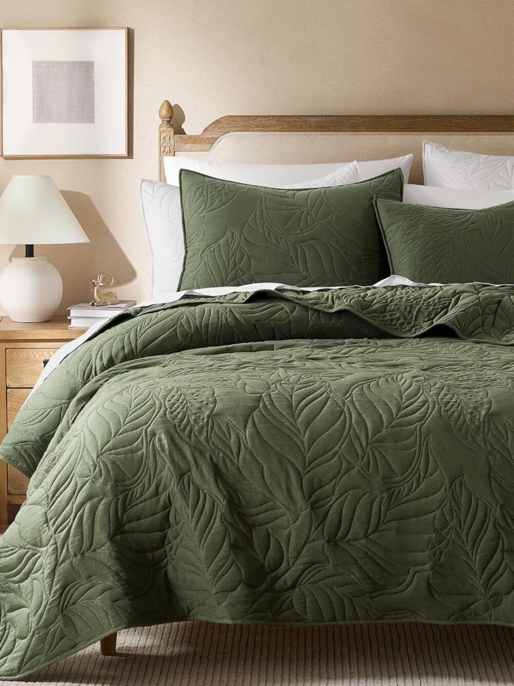 Olive Green King Size Quilt Set, Soft Lightweight Bedspread, Farmhouse Rustic Co